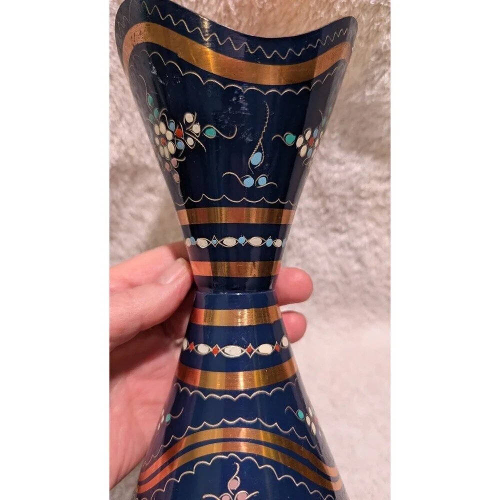 Vintage Turkish Hand Painted Brass Vase 10